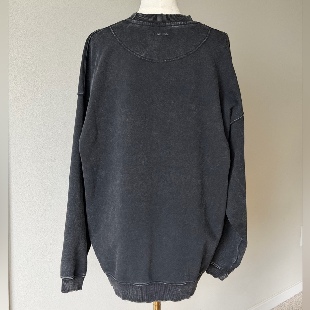 Anine Bing Tyler Cotton Logo Washed Black Crew Neck Sweatshirt-Scandi Girl Style - Picture 7 of 16